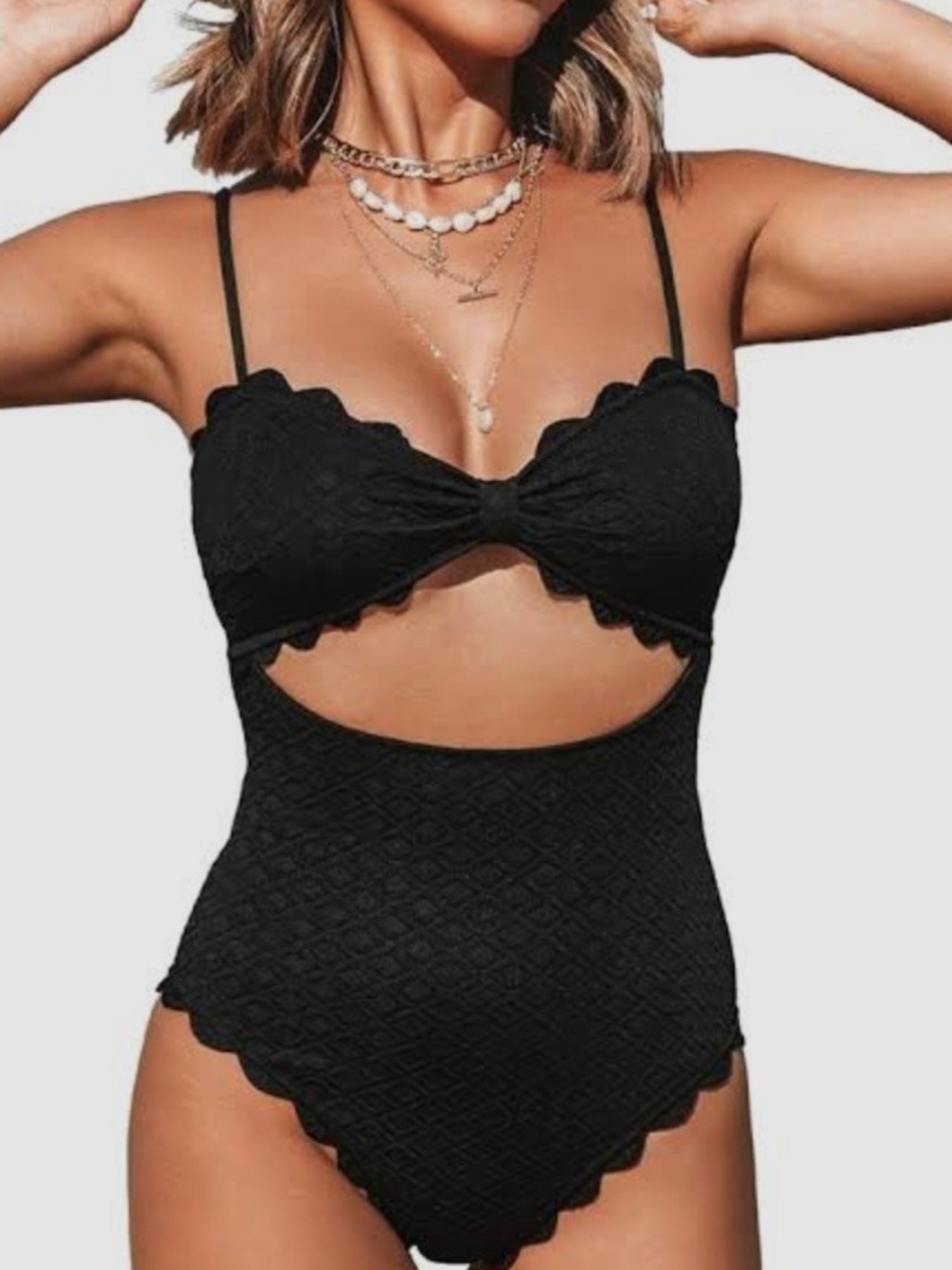 Cupshe Black Cutout One-Piece Swimsuit with Scallop Trim